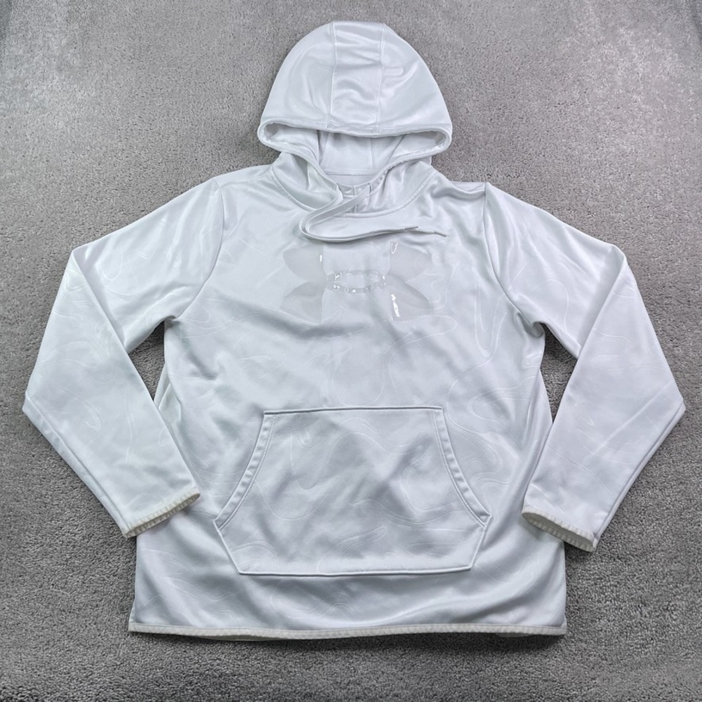 Under Armour Hoodie Womens XL White Logo Tech Performance Fleece Pullover Gym
